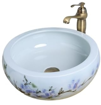 Durevole Lavabo da appoggio in ceramica dipinta a mano, antispruzzo, for bagno, balcone, casa Facile da installare