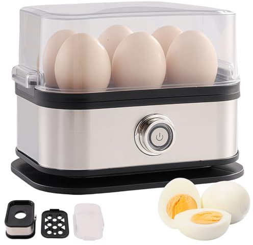 Cuiseur à œufs en acier inoxydable pour 1 à 6 œufs, cuiseur œuf compact de 200 W, multifonction avec vapeur, signal sonore et voyant lumineux, idéal pour la cuisine et le petit-déjeuner