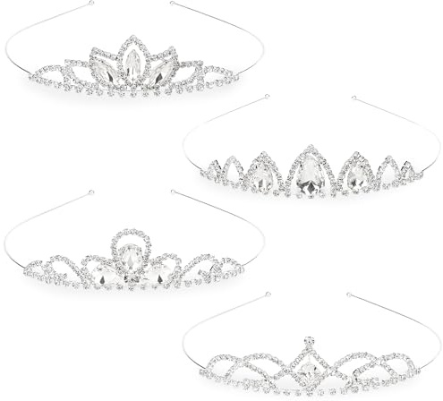 Pruadeor 4 Stück Strass Kristall Tiara Krone für Mädchen Diademe Silber | Elegantes Birthday Crown für Hochzeit Prom Abschlussball Geburtstagsparty Tiara für Kinder, Teenager, Frauen und Bräute