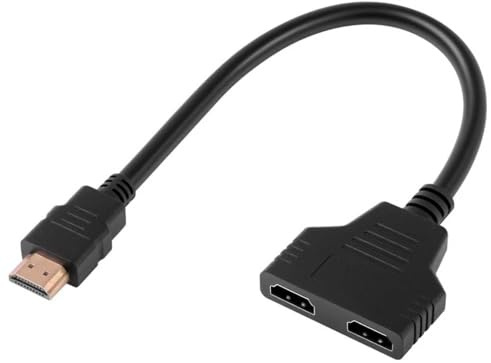 KenHLun HDM Splitter 1 in 2 Out Cable Adapter,Splitter 1080P HDM Male to Dual Female 1 to 2 Way Distributor HDM Multi Adapter Converter Cable for Dual Monitors Projectors TV LCD LED DVD Plug and Play