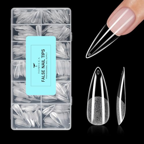 TOMICCA Capsule Americaine Ongle Stiletto Long, 504 Pièces 12 Tailles Capsules Ongles, Faux Ongles Couverture Totale Tips pour Extensions d’Ongles Manucure & DIY à la Maison