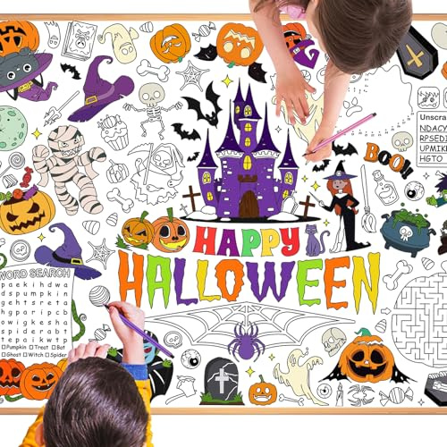 HOWAF Papier-Tischdecke zum Ausmalen Halloween Deko, Kürbis Ausmal-Tischdecke Halloween Basteln Kinder & 24 Malstifte, Ausmaltischdecke Spiele für Mitgebsel Kinder
