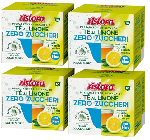 120 Capsule Ristora Compatibili con le Macchine ad uso domestico Nescafè®* Dolce Gusto®* 40 Tè The al limone zero zuccheri Senza Glutine e Senza Zuccheri Aggiunti