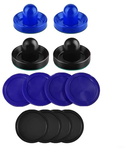 Juego de empujadores y discos de hockey de aire con fieltro de pala para mesas de hockey de aire estándar y resistentes a las virutas (negro + azul)