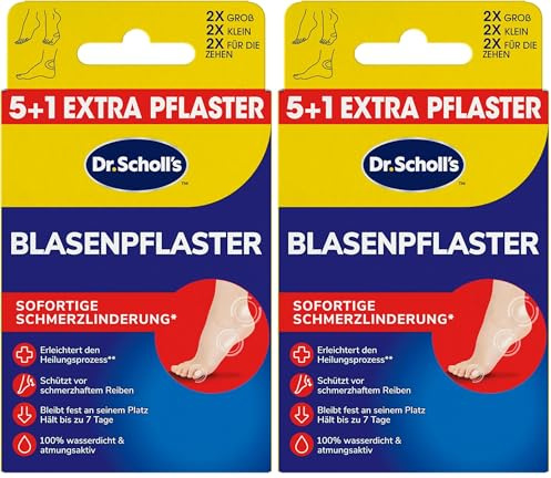 Dr. Scholl's Blasenpflaster, Lindert Blasenschmerzen sofort, 2 große, 2 kleine Pflaster und 2 für die Zehen, 100 Prozent wasserdicht und atmungsaktiv, hält bis zu 7 Tage (Packung mit 2)