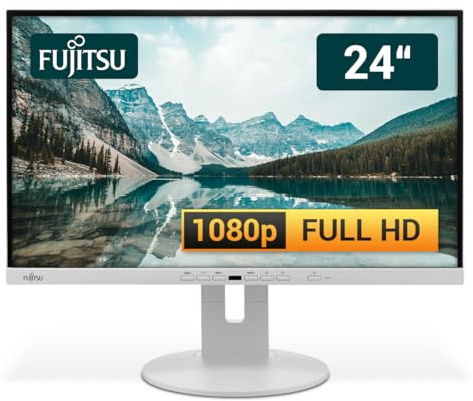 Fujitsu Display P24-9 TE 24 Zoll Business Computer Monitor, Desktop Gaming Monitor, Full HD (VGA - DisplayPort - HDMI - USB-C - Lautsprecher - USB-HUB - VESA), PC Bildschirm, marmorgrau