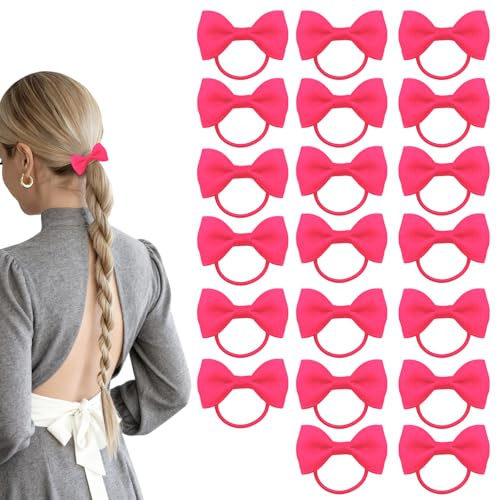 ELNX 20-pack Håraccessoarer Roseröd - Scrunchies med Rosett för Barn, Småbarn och Kvinnor - Hårsnoddar för Skola, Vardag och Framträdanden