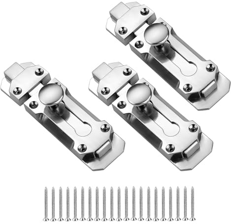 3 Pack Polished Chrome Sliding Door Lock, 4 Inch Internal Door Lock | Surface Mounted Security Doors Latch Internal Bolts for Bedrooms Bathrooms Cupboards and Storage Units