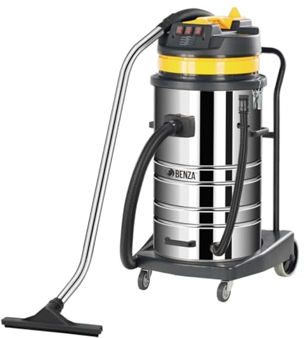 BENZA Aspirador Industrial BZ3/80S, Húmedo y Seco, Depósito de Acero Inoxidable 80 L, 3600 W, Presión de Succión 2000 mm H₂O
