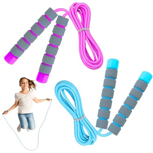 2 Pcs Skipping Rope for Kids, Adjustable Child Skipping Ropes, Jump Ropes with Foam Handles for Boys and Girls to Exercise (2.6m)