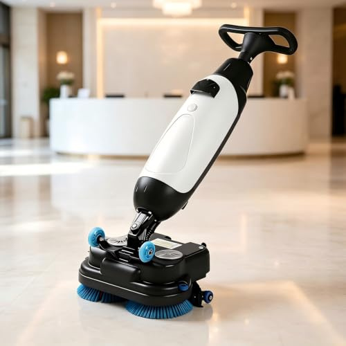 PweKzxt Lavasciuga Pavimenti Professionale da 17 per Piastrelle, con Doppia Spazzola da 43 Cm, Alimentata A Batteria, Automatica, Ideale per Casa, Ufficio E Bagno White