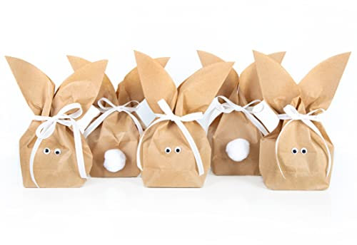 Logbuch-Verlag Osternest Set - 5 kleine Ostertüten Osterhase zum Befüllen & Basteln 16,5 x 26 x 6,6 cm - witzige Osternest Verpackung für Kinder - mit Hasenohren & Puschel