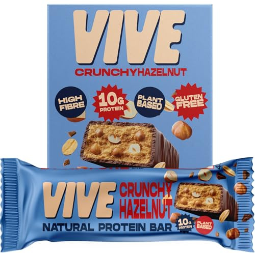 Vive Vegan Hazelnut Protein Bar – High Protein Chocolate Coated, Plant-Based, Dairy-Free Snack - Pack of 12