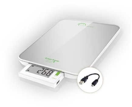 LITTLE BALANCE 8183 Slide 6 USB, Küchenwaage ohne Batterien, USB-Anschluss zum Aufladen, Versenkbares Display, 6kg, Silver…