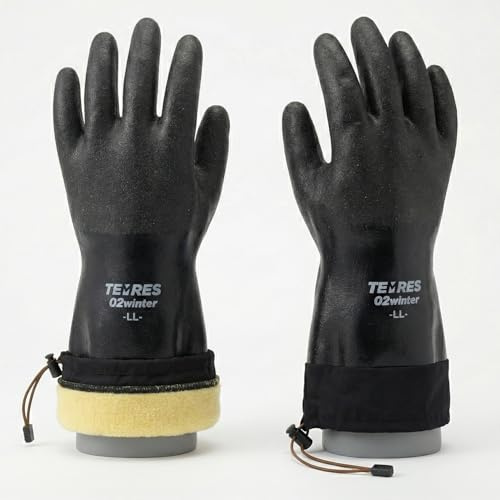 SHOWA TEMRES 282-02 Waterproof Insulated Winter Work Gloves, Breathable Polyurethane, Integrated Drawstring Gaiter Snow Cuff, Thermal Fleece for Skiing, Ice Fishing, Black, X-Large, 1 Pair
