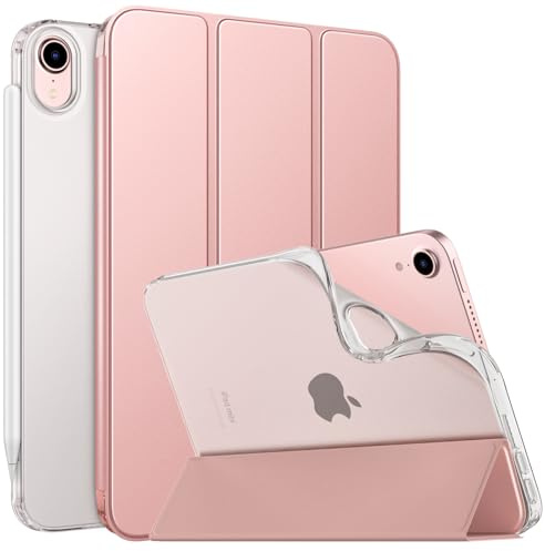 MoKo Case Fit New iPad Mini 6 2021 (6th Generation 8.3 inch), Soft TPU Translucent Frosted Back Cover Slim Smart Shell Stand Folio Case for iPad Mini, Auto Wake/Sleep, Rose Gold