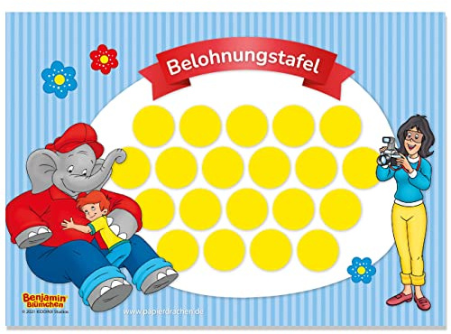 Juego de tablero de recompensa para niños como bloc de 10 hojas, concepto motivador como ayuda educativa, con fantásticas pegatinas para niños y niñas, diseño de flores Benjamin Set 2