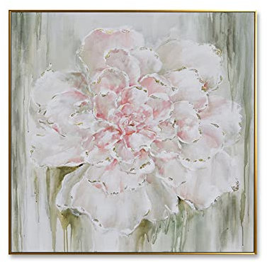 LCDIUDIU Ölbilder Auf Leinwand Handgemalt, Rosa Textur Blühende Pfingstrose Blume Goldfolie Luxus Moderne Abstrakte Kunstwerke Handgemalte Ölgemälde Auf Leinwand Wandkunst Für Wohnzimmer