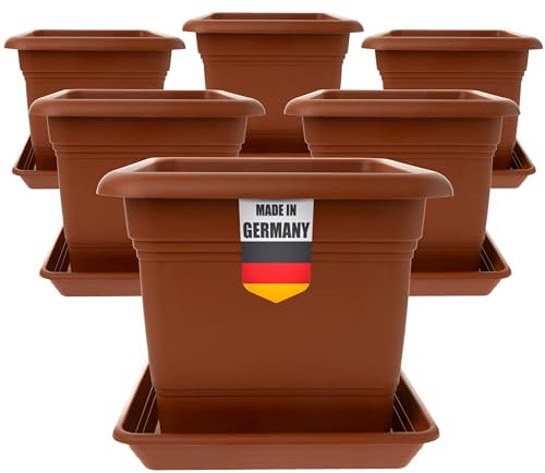 6er Set Pflanzkübel GroÃŸ AuÃŸen, Blumentopf Gross 40x40 cm, Pflanzentopf Blumentopf mit Untersetzer, Pflanzkübel Kunststoff Terracotta, Blumenkübel Pflanztöpfe Blumentöpfe Made in DE, Model: Ada