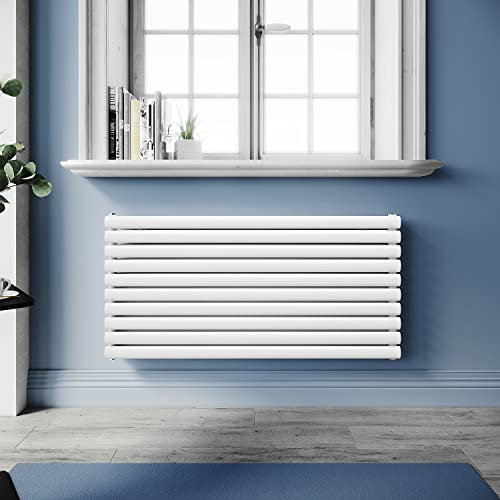SUNXURY Design Heizkörper Röhrenheizkörper 593x1200mm Horizontal Doppellagig Heizkoerper Seitenanschluss Weiß Badheizkörper