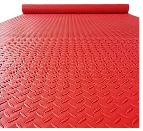 Gummimatte 1/8 Zoll dicke große Gummimatte for draußen, Wasserdicht, rutschfest, schneidbar, Garage, Turnhalle, Boden, Hundenäpfe, Kiste, Gummibodenbelag, Rollen, Diamant-Platten-Muster(Red,5ft x 20ft