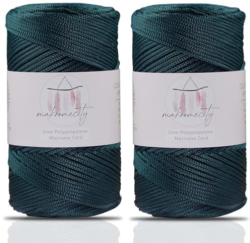 Makromecity Makramee Garn 2mm x 230m Premium Polyester Macrame Cord Polypropylene Yarn für Handwerk Wohndekorationen Platzteller Umhängetasche Handtasche Runner (Wald Grün, 2 Strang)