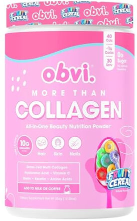 obvi More Than Collagen, Fruity Cereal - No Sugar Nutrition Powder - Collagen with Hyaluronic Acid, Biotin - Enhances Hair, Nails and Skin - 356 g