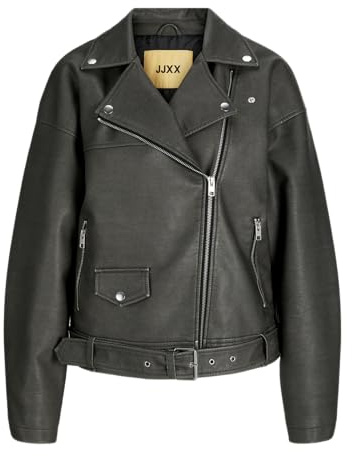 JACK&JONES dam JXFRIDA tvättad PU JKT OTW bikerjacka, svart/detalj: rub off, L, Svart/detalj: rub off, L