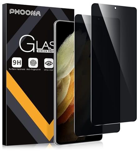 Phoona Sichtschutz Schutzfolie für Samsung Galaxy S21 Ultra 5G, 2 Stück Anti Spy Displayschutzfolie, Privatsphäre Sichtschutzfolie 9H Härte Gehärtetes Glas Blasenfrei Privacy Folie