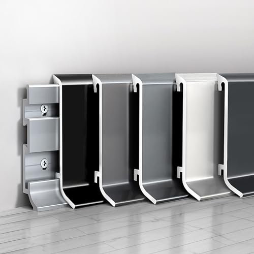 Raouoae Plinthes Anodisées 125cm - 4 Pièces Avec Kit D'installation Pour Salle De Bain, Garage, Piscine, Restaurant, Et Bureau À Domicile - Sols Modernes Et Durables(Schwarz,Höhe: 80 mm)