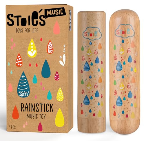 Bâtons de Pluie en Bois Stoie’s pour Enfants, Lot de 2 : Sons Doux et durables, idéal pour la motricité et Le Jeu sensoriel, Format sûr, Jouet Musical Montessori en Bois Naturel