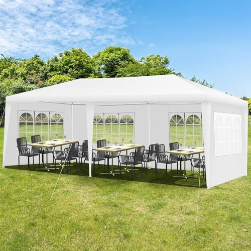 RELAX4LIFE Tonnelle de Jardin Extérieur 3x6 M avec 4 Parois Amovibles, Barnum 3X6 en PE Imperméable, Sac de Transport, Protection Solaire, Montage Facile pour Fête Mariage (3x6 | 4 parois)