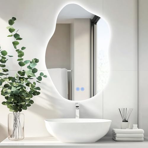 Trintion LED Badspiegel mit Beleuchtung Badezimmer Wandspiegel Badezimmerspiegel Anti-Beschlag mit Touch-Schalter Energiesparend Lichtspiegel (80X52 cm)