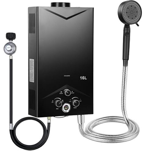 joukares Chauffe-Eau Sans Réservoir Portable 16L à Gaz - Instantané Extérieur Avec Affichage Numérique, Température Constante pour Camping