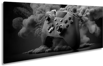 Leinwandbild Gaming trifft Farbe – Controller als Kunst in Bewegung. Panorama 60x30cm Effekt:Schwarz&Weiß XXL Kunstdruck Bild auf Keilrahmen/Wandbild/Wohnzimmer Dekoration