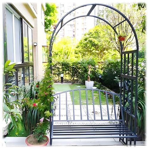 Arche De Jardin avec Banc, 114 X 52 X 210cm Arceau À Rosiers en Métal pour Les Plantes Grimpantes, Arche De Tonnelle De Décoration De Fête De Mariage Pergola De Extérieur