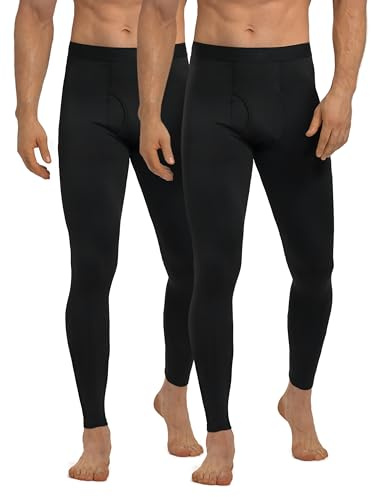 YESWEL Pantaloni termici lunghi da uomo con apertura, biancheria intima invernale da sci, biancheria intima funzionale calda, pantaloni termici, Nero , L