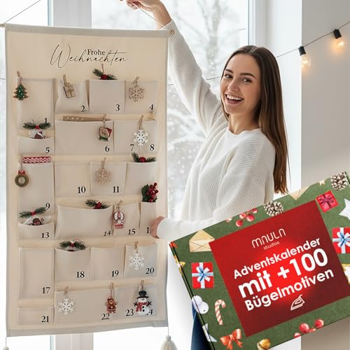 Adventskalender zum Befüllen – Stoff 24 Taschen zum Aufhängen Kinder | Jahr für Jahr neu befüllen · 24 Stofftaschen zum Aufhängen · aus Baumwolle · XXL für Kinder & Familie