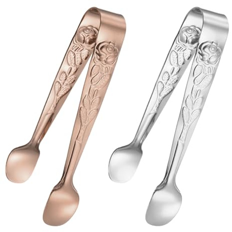 M METERXITY 2-Pack Mini Serving Tongs 4.1 Inch, Gold Tone-Rose Gold | 304 Stainless Steel, Mini Sugar Cube Ice Tongs, for Party/Outdoor, Small U-shaped Metal Accessories