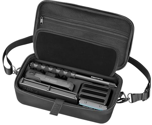 AMAZEAR Funda para Insta360 X5/X4 Air Accesorios, Bolsa Transporte Impermeable, Bolso Bandolera portátil para Insta360 X5 / X4 Air, Compatible con Palo Selfie, Totalmente Negro, Mediana
