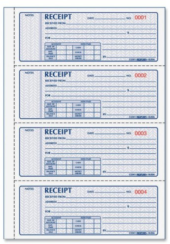 Rediform Money Receipt Book, Manifold Cover, Carbonless Triplicate Forms, 11 x 8, 100 Numbered Sets (8L808)