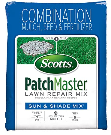 Scotts PatchMaster Lawn Repair Mix Sun + Shade Mix, Combination Grass Seed, Fertilizer, and Mulch, 4.75 lbs.