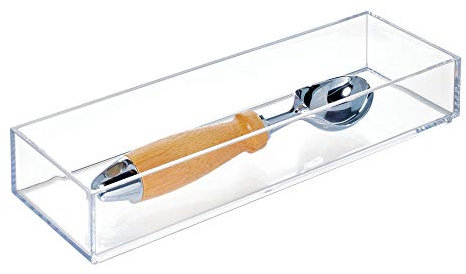 iDesign Organizer cassetti, Portaposate cassetto di grandezza media in plastica per posate e utensili cucina, Inserto cassetti pratico e robusto, trasparente