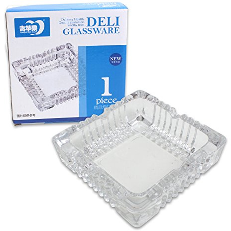 Deli Glassware 4.75 Diagonal x 1.5 Tall Heavy Glass Ashtray