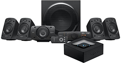 Logitech Z906 Système de Haut Parleur, Son Surround 5.1, PC/PS4/Xbox/TV + Récepteur Audio sans Fil, Adaptateur Bluetooth pour PC/Mac/Smartphone/Tablette pour enceintes, Prise EU/France