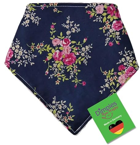 Dimples Hundehalstuch - Romantik Rosen Nachtblau - Halstuch, Bandana, Dreieckstuch für kleine mittlere und grosse Hunde Welpen und Katzen - Hunde Tier Besitzer Geschenk - Handgemachtes Accessoire 35cm