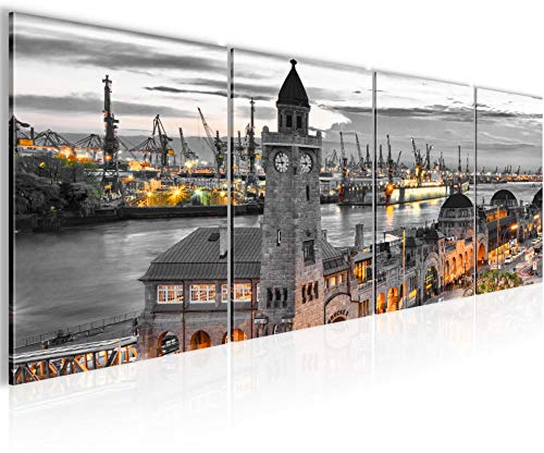 Runa Art Bilder Set 4 Teilig Hamburg Wandbilder XXL Wohnzimmer Schlafzimmer 160 x 50 cm Grau Modern 603046b