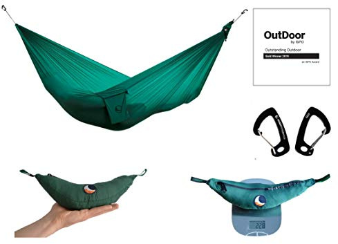 Ticket to the Moon Ultralight Fair Trade & handgefertigt Lightest-Hammock Grün Wald für Reisen, Camping und Alltag, 3,2 x 1,4 m, 228 g, Seiden-Fallschirm, Installation < 1 min