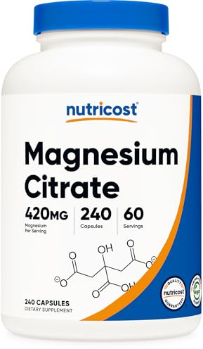Nutricost Citrate de Magnésium 420mg, 240 Capsules Végétales - 60 Portions, Sans Gluten, Non-OGM, Convient aux Végétariens