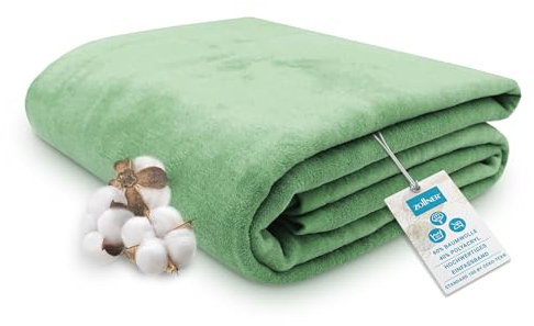 ZOLLNER Kuscheldecke flauschig in 220x240 cm - weiche und langlebige Sofadecke in lind - waschbar bis 40°C - Mischgewebe - mit elegantem Einfassband - Hotelqualität - Oeko Tex® Zertifiziert